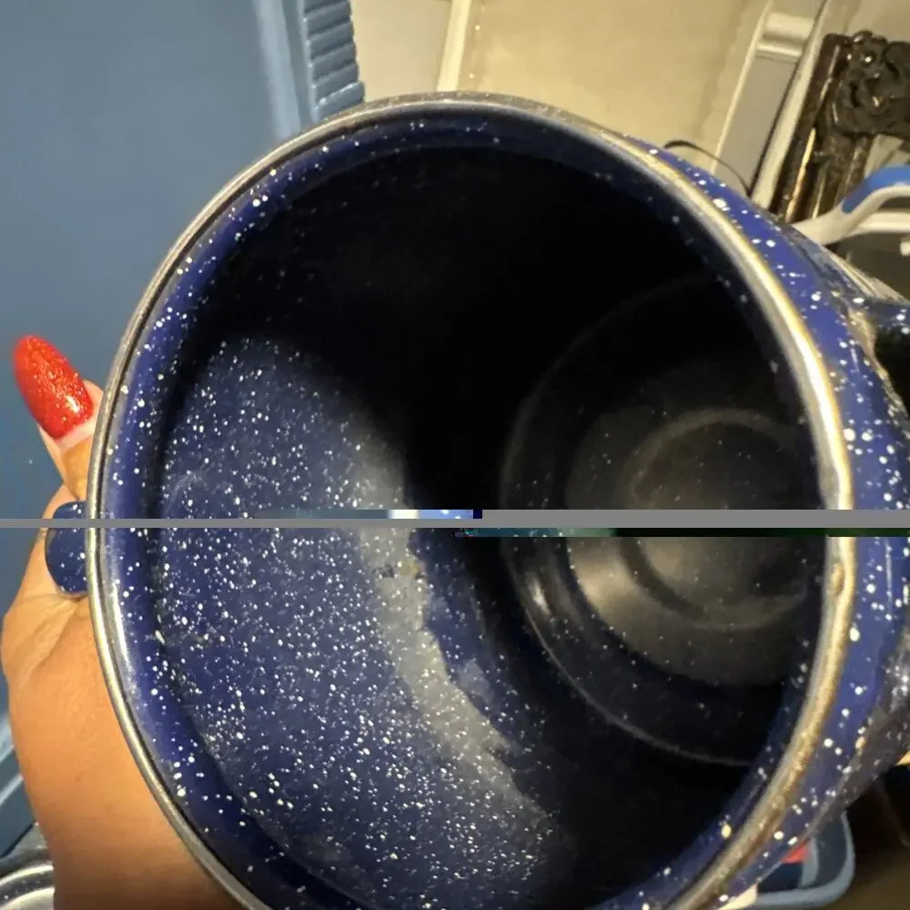 Vintage blue speckled enamelware coffee/tea pot kettle